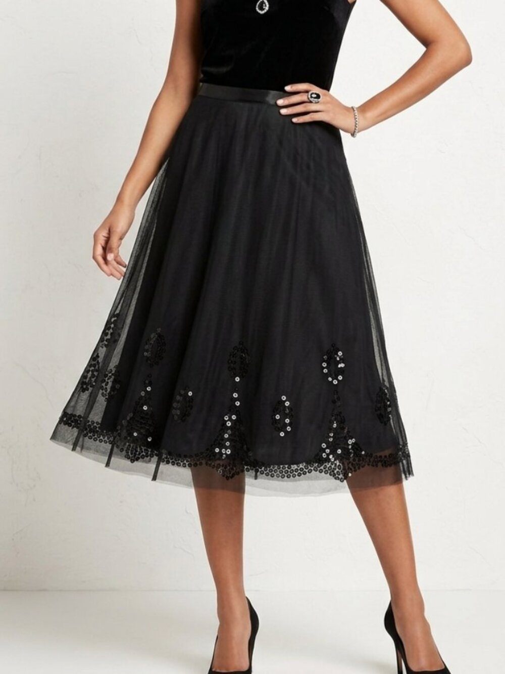 Old Navy Vintage Y2K Black Sequin Tulle Low Waist A-line Skirt sz 6